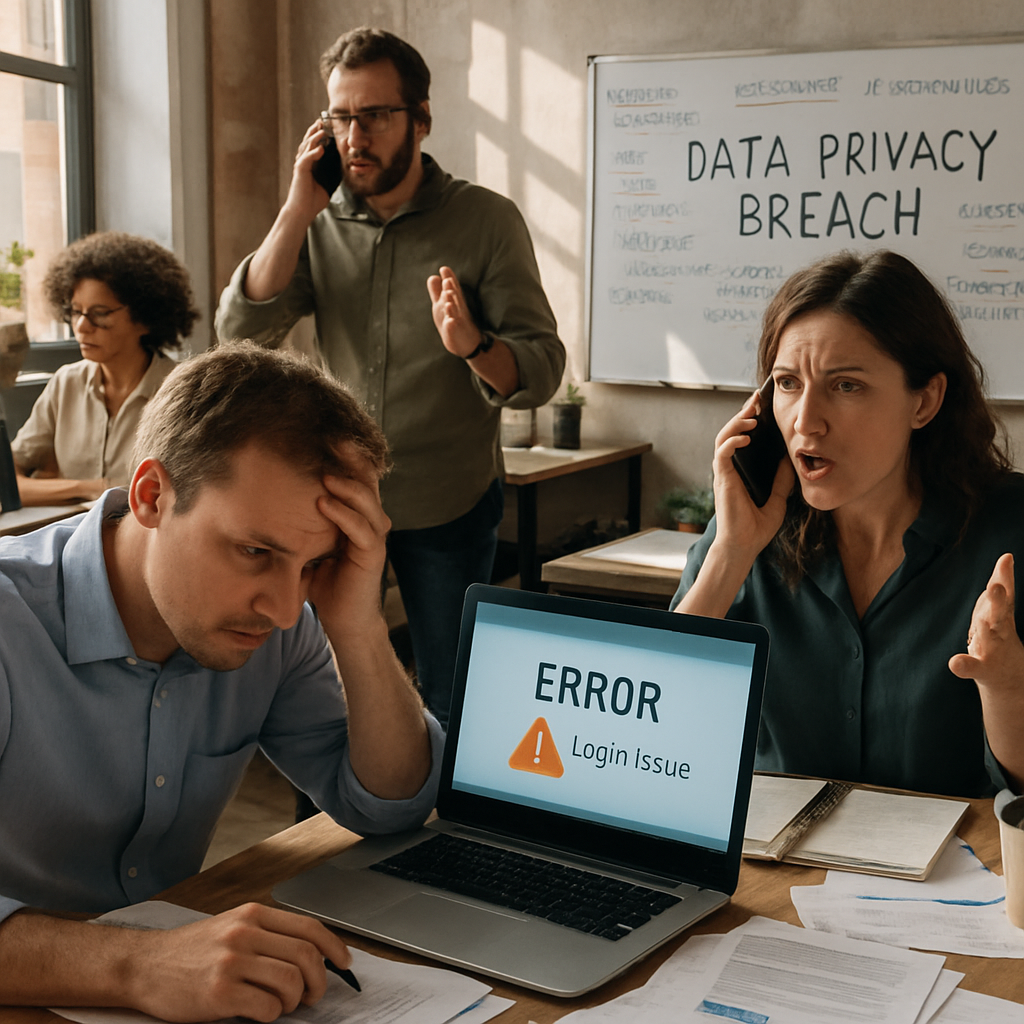 Stressed and panicked work colleagues after suffering a data breach