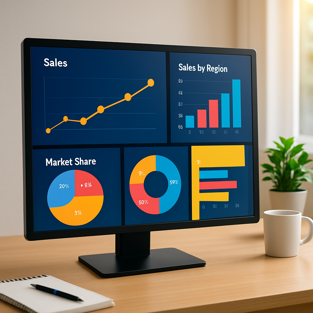 Data visualisations on a computer monitor
