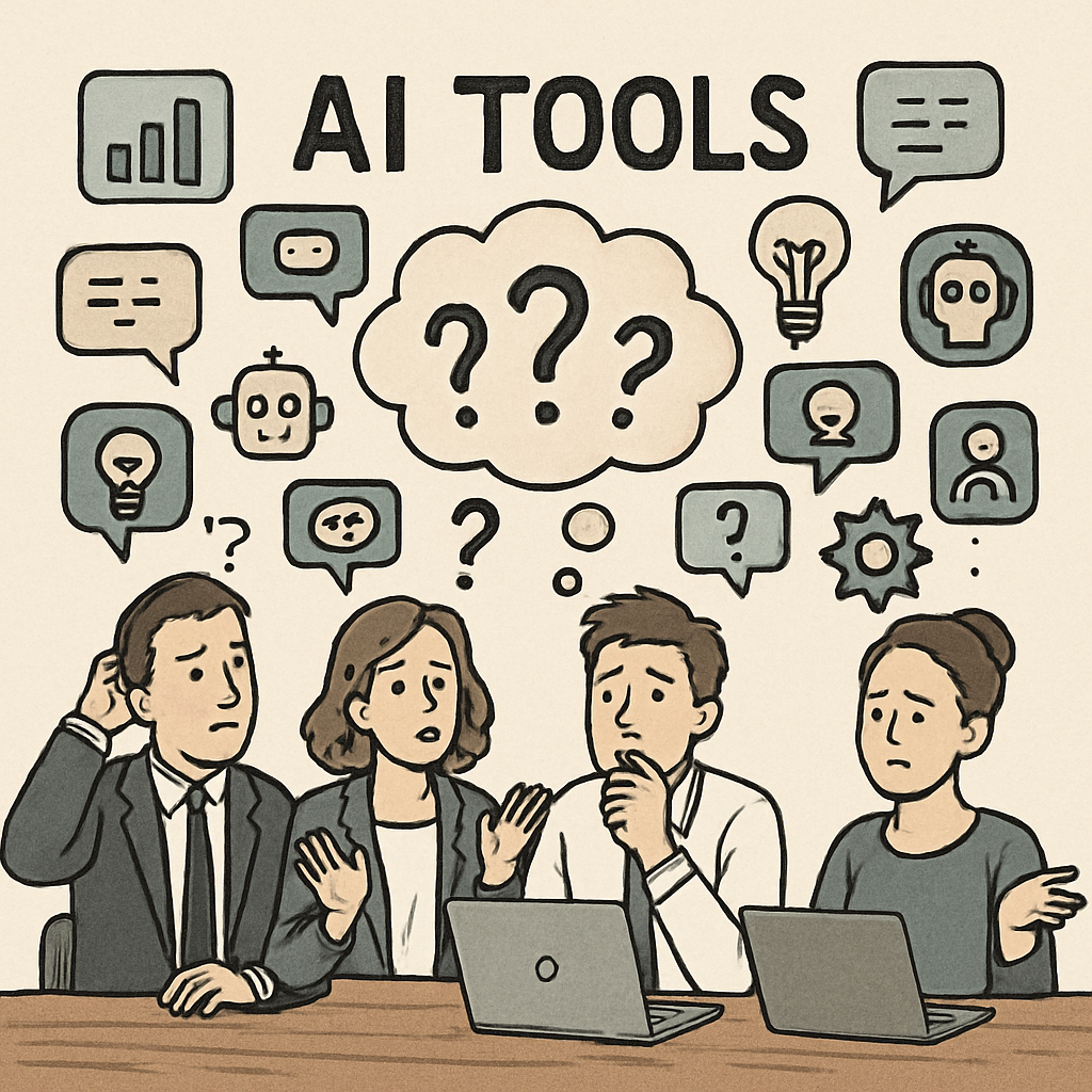 A team confused by the plethora of AI tool options available